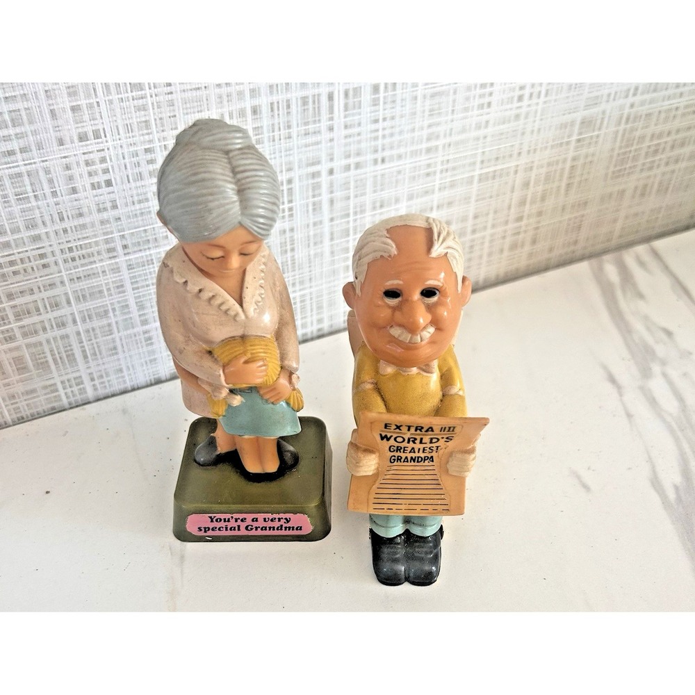 Vintage 1970's Berries Grandma & Grandpa Hard Plastic Figurines Hong Kong BxH